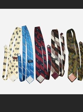 Assorted Men's Silk Ties - Blue, Burgundy, Cream, Brown, Green